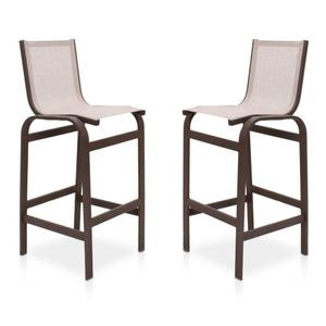 Duas Banquetas Altas Para Balcões, Mesas Bistrôs, áreas Externas - Marrom E Tela Café Com Leite