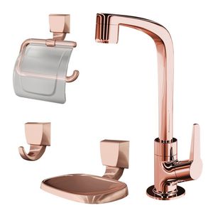 Kit Com Torneira E Acessórios Plásticos Lorenzetti Flatt 2004 F71 Rose Gold