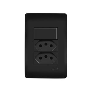 Interruptor Simples E Tomada Dupla 2p+t 20a Fame Habitat Black Com Placa 4x2 Preto
