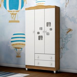 Guarda-roupa Infantil 3 Portas 2 Gavetas Mel Branco Fosco-amadeirado