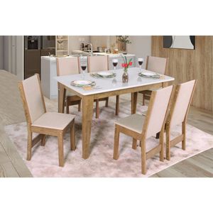 Conjunto Sala De Jantar Mesa Retangular Giovana Com 6 Cadeiras Nobre Freijó-off White