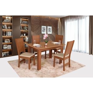 Conjunto Sala De Jantar Mesa E 4 Cadeiras Mariah Naturalle