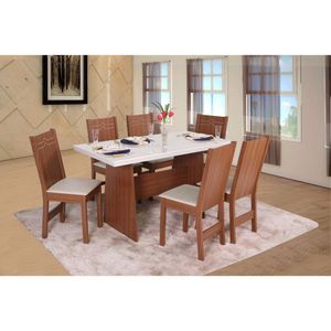 Conjunto Sala De Jantar Mesa Retangular Destak Com 6 Cadeiras Elane Naturalle-off White