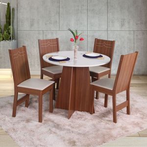 Conjunto De Sala De Jantar Mesa Redonda Com 4 Cadeiras Elane Naturalle-off White