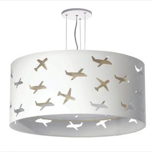 Lustre Infantil Pendente Aviões Duplo 40x16cm Caqui-branco
