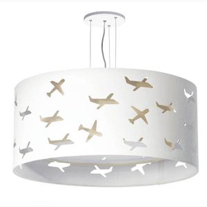 Lustre Infantil Pendente Aviões Duplo 40x16cm Branco