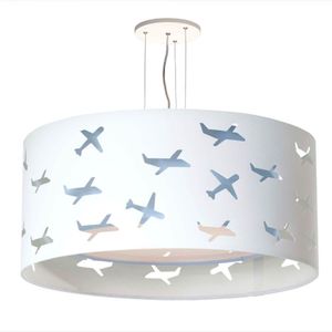 Lustre Infantil Pendente Aviões Duplo 40x16cm Azul-branco