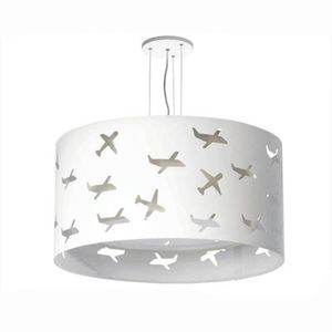 Lustre Infantil Pendente Aviões Duplo 30x16cm Cinza- Branco