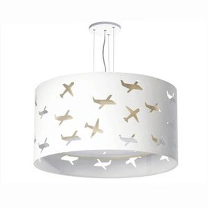 Lustre Infantil Pendente Aviões Duplo 30x16cm Cru-branco