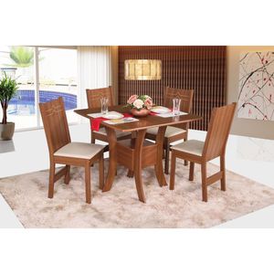 Conjunto De Sala De Jantar Amanda Com 4 Cadeiras Elane Naturalle