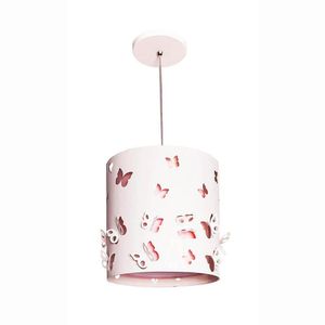 Lustre Infantil Pendente Borboletas 25cmx25cm Rosa-branco