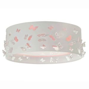 Luminária Infantil Plafon Borboletas Duplo 50x16cm Rosa-branco