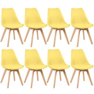 Kit 8 Cadeiras Com Assento Estofado Leda Amarelo