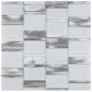 Pastilha Mesclada De Vidro E Inox 29,4 X 29,8cm Petrus Glass Mosaic (placas) Branco-metal