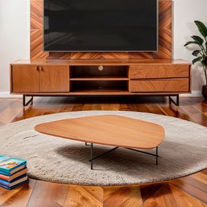 Mesa De Centro Capri Laminada Formato Orgânico 116x35 Madeira Mel