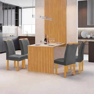 Conjunto Mesa Bella Ripada 120cm Com 4 Cadeiras Arizona Tampo Bella Com Vidro Cinamomo-off White-boucle Cinza