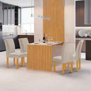 Conjunto Mesa Bella Ripada 120cm Com 4 Cadeiras Canela Tampo Bella Com Vidro Cinamomo-off White-boucle Bege