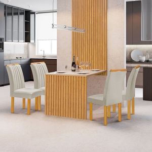 Conjunto Mesa Bella Ripada 120cm Com 4 Cadeiras Arizona Tampo Bella Com Vidro Cinamomo-off White-veludo Bege Claro