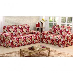 Capa De Sofá Adere Floral Vermelho 02 E 03 Lugares