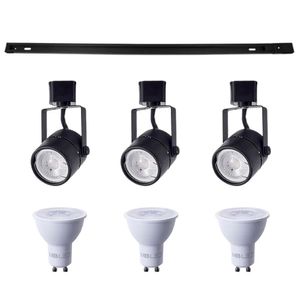 Kit Trilho 1m + 3 Spots Classic Preto + 3 Lâmpadas Gu10 6w - Nordecor 6000k (branco Frio)