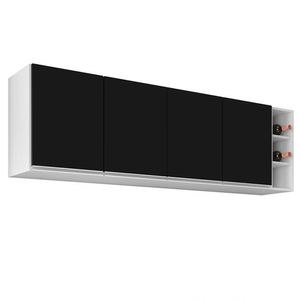Armário Aéreo Nevada Com Nicho 180cm 4 Portas Branco-preto - Lumil