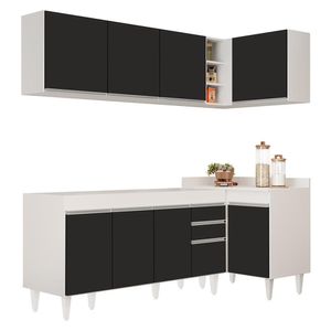Armário De Cozinha Modulado De Canto Esquerdo 4 Peças Cp49 Balcão Sem Tampo Branco-preto - Lumil