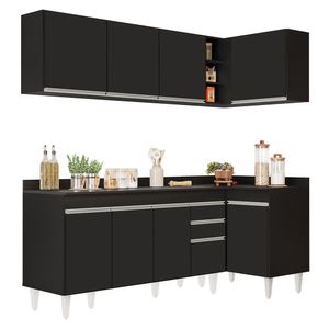 Armário De Cozinha Modulado De Canto Esquerdo 4 Peças Cp50 Balcão Com Tampo Preto - Lumil