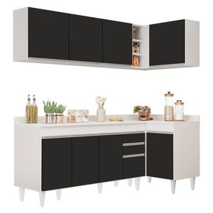 Armário De Cozinha Modulado De Canto Esquerdo 4 Peças Cp50 Balcão Com Tampo Branco-preto - Lumil