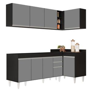 Armário De Cozinha Modulado De Canto Esquerdo 4 Peças Cp49 Balcão Sem Tampo Preto-cinza - Lumil