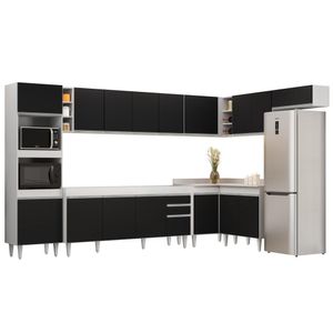 Armário De Cozinha Modulada De Canto 9 Peças Cp04 Balcão Branco-preto - Lumil
