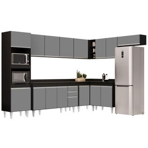 Armário De Cozinha Modulada De Canto 8 Peças Cp08 Balcão Com Tampo Preto-cinza - Lumil