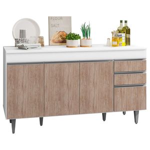 Balcão Gabinete Para Pia 150cm Com Tampo 4 Portas 2 Gavetas Marrocos Branco-castanho - Lumil