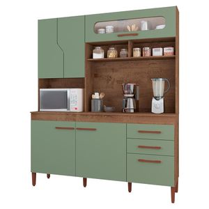 Armario Cozinha Com 5 Portas E 3 Gavetas Freijo Rustico-green Fosco Freijo Rustico-green Fosco