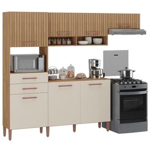 Armario Cozinha Fortaleza Com 7 Portas E 2 Gavetas Canelato+3d Canelato-off White