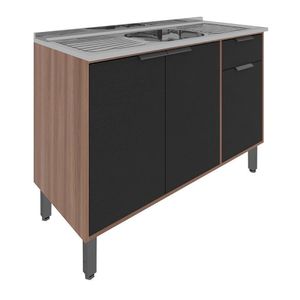 Balcão Para Pia Móveis Sul Raíssa 120cm 3 Portas 1 Gaveta Nogal-preto