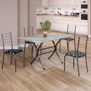 Conjunto Sala De Jantar Mesa Retangular 100x60cm Tampo Granito Topázio 4 Cadeiras Rio Preto Floral - Mart Prata