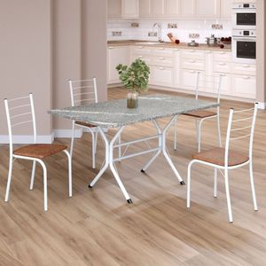 Conjunto Sala De Jantar Mesa Retangular 120x75cm Tampo Granito Topázio 4 Cadeiras Rio C. Marrom - Branco