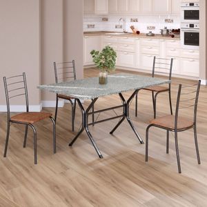 Conjunto Sala De Jantar Mesa Retangular 120x75cm Tampo Granito Topázio 4 Cadeiras Rio C. Marrom - Mart Prata