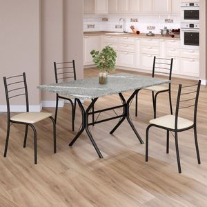 Conjunto Sala De Jantar Mesa Retangular 120x75cm Tampo Granito Topázio 4 Cadeiras Rio Creme - Preto Fosco