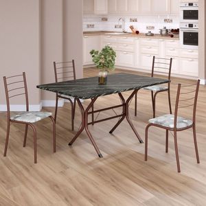 Conjunto Sala De Jantar Mesa Retangular 120x75cm Tampo Ardósia Indiana 4 Cadeiras Rio Paraopeba - Marrom