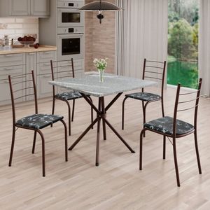 Conjunto Sala De Jantar Mesa Quadrada 70x70cm Tampo Granito Topázio 4 Cadeiras Rio Preto Floral - Marrom