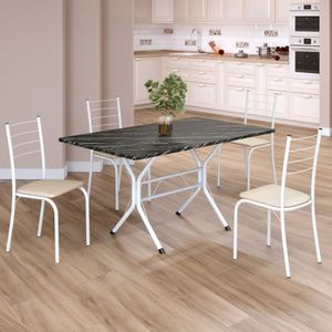 Conjunto Sala De Jantar Mesa Retangular 120x75cm Tampo Madeira Mdp Indiana 4 Cadeiras Rio Creme - Branco