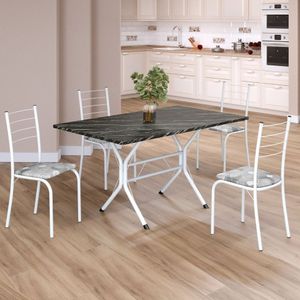 Conjunto Sala De Jantar Mesa Retangular 120x75cm Tampo Madeira Mdp Indiana 4 Cadeiras Rio Paraopeba - Branco