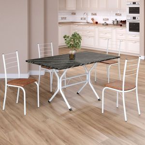 Conjunto Sala De Jantar Mesa Retangular 120x75cm Tampo Madeira Mdp Indiana 4 Cadeiras Rio C. Marrom - Branco