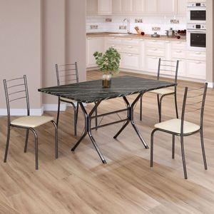 Conjunto Sala De Jantar Mesa Retangular 120x75cm Tampo Madeira Mdp Indiana 4 Cadeiras Rio Creme - Mart Prata