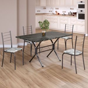 Conjunto Sala De Jantar Mesa Retangular 120x75cm Tampo Madeira Mdp Indiana 4 Cadeiras Rio Paraopeba - Mart Prata
