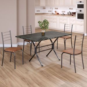Conjunto Sala De Jantar Mesa Retangular 120x75cm Tampo Madeira Mdp Indiana 4 Cadeiras Rio C. Marrom - Mart Prata