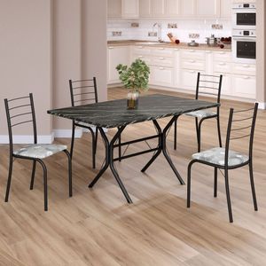 Conjunto Sala De Jantar Mesa Retangular 120x75cm Tampo Madeira Mdp Indiana 4 Cadeiras Rio Paraopeba- Preto Fosco