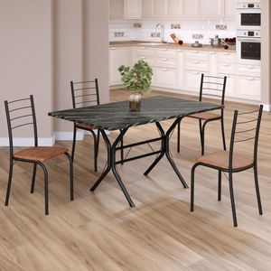 Conjunto Sala De Jantar Mesa Retangular 120x75cm Tampo Madeira Mdp Indiana 4 Cadeiras Rio C. Marrom - Preto Fosco