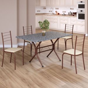 Conjunto Sala De Jantar Mesa Retangular 120x75cm Tampo Granito Ocre 4 Cadeiras Rio Creme - Marrom